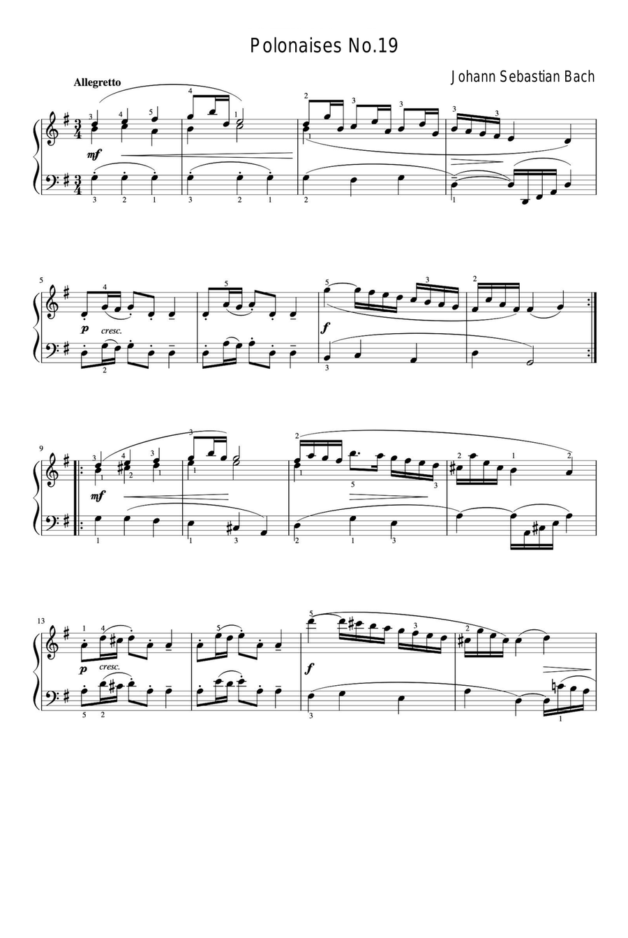 Polonaises No.19 - Johann Sebastian Bach Easy Piano scores gallery preview page 1