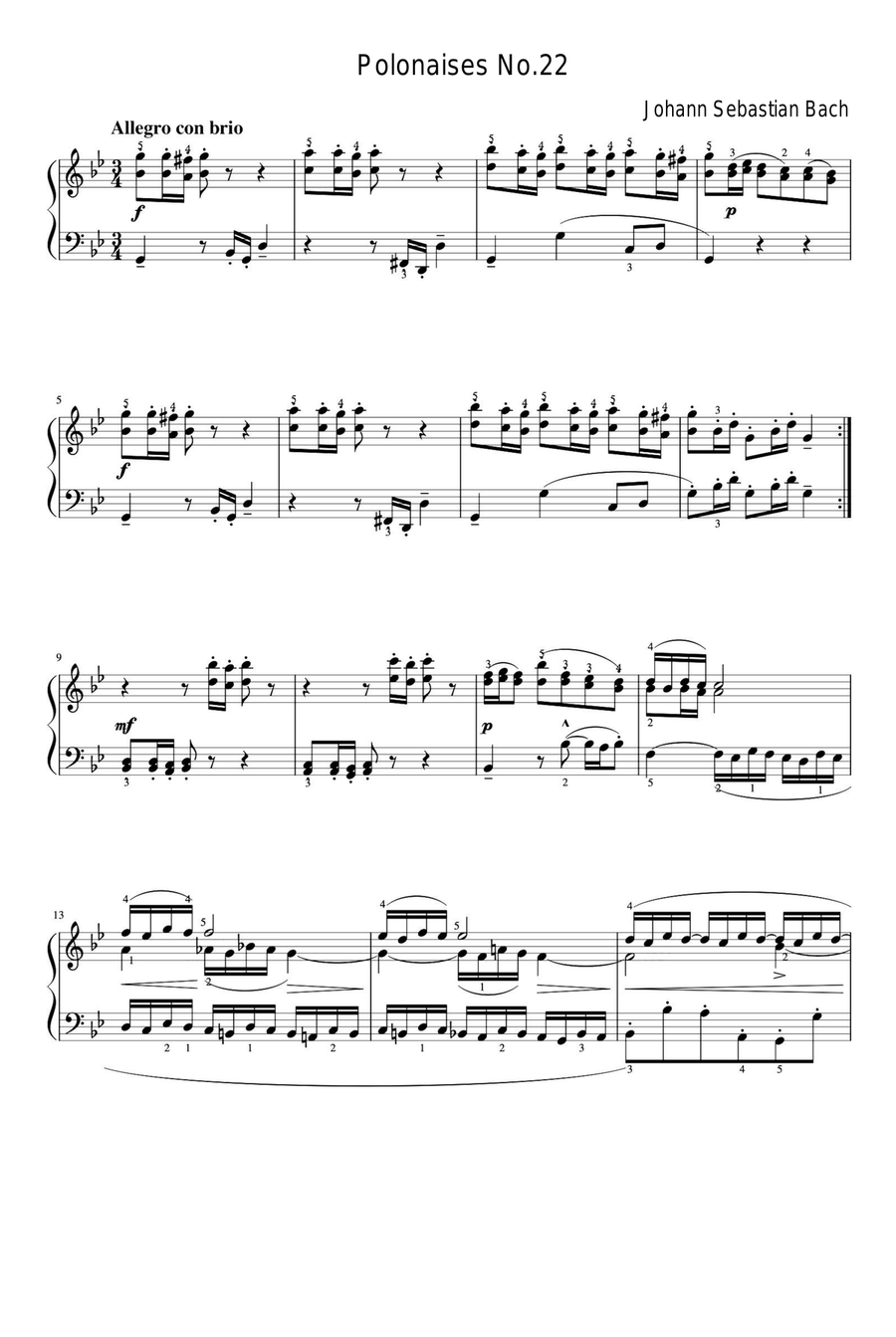Polonaises No.22 - Johann Sebastian Bach Easy Piano scores gallery preview page 1