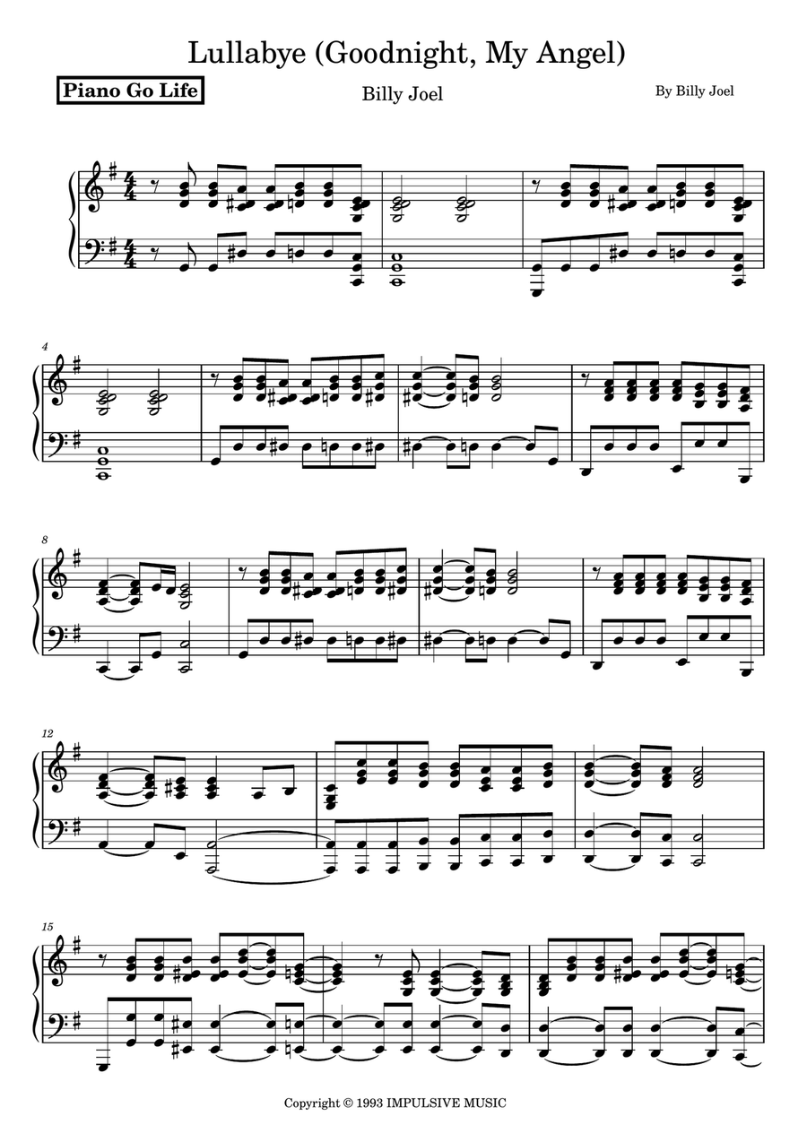 Lullabye (Goodnight, My Angel) Piano Solo scores gallery preview page 1