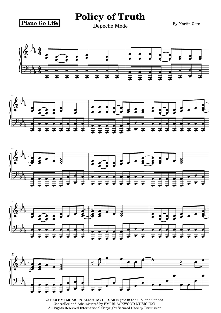 Policy Of Truth Policy Of Truth Piano Solo scores gallery preview page 1