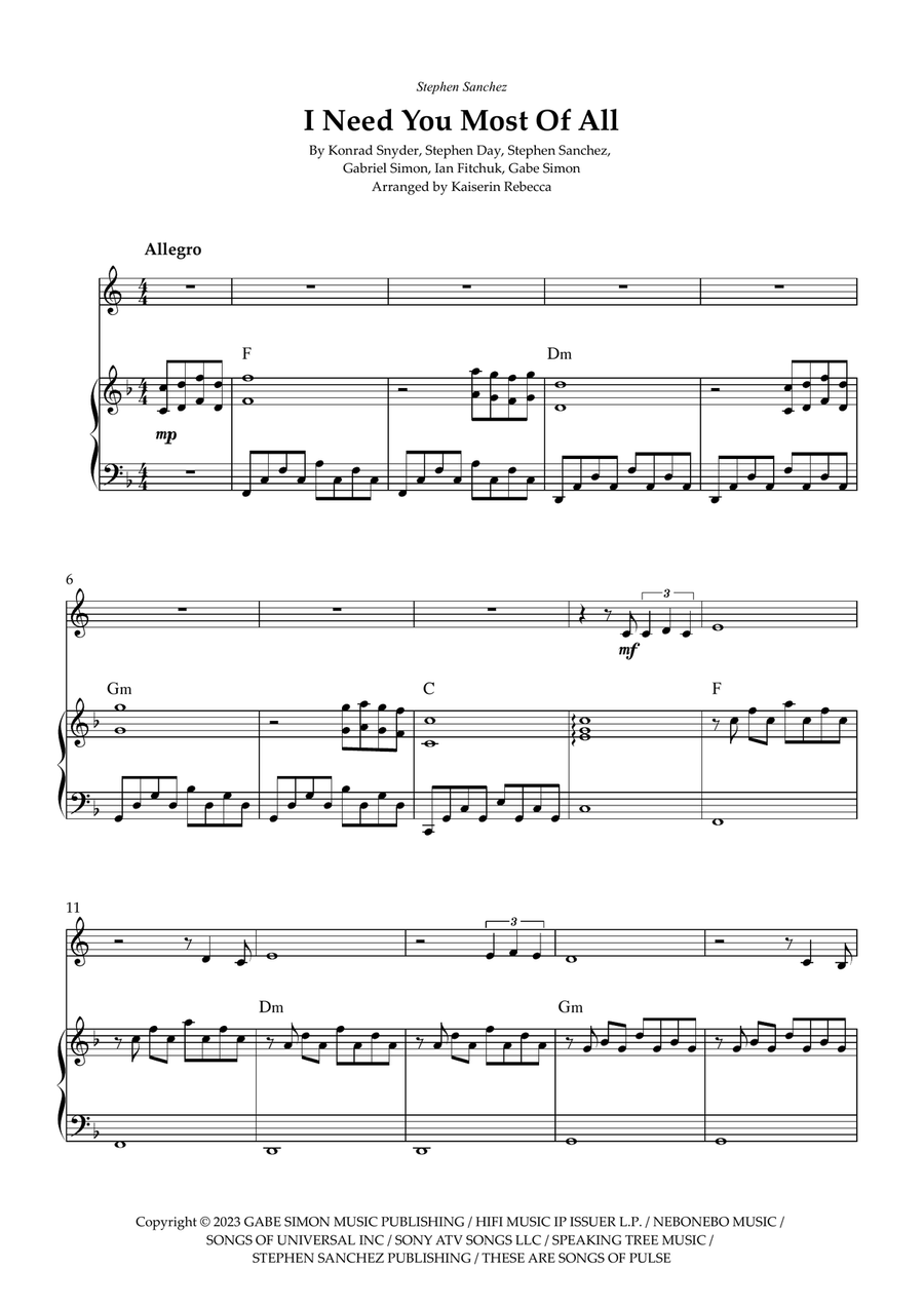 I Need You Most Of All I Need You Most Of All Piano scores gallery preview page 1