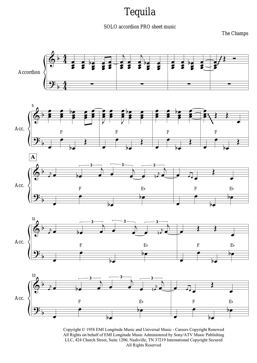 Tequila (SOLO accordion PRO) Accordion scores gallery preview page 1