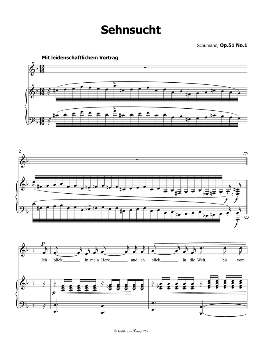 Sehnsucht, by Schumann, Op.51 No.1, in d minor Piano, Vocal scores gallery preview page 3