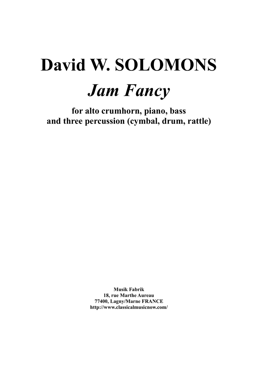 David Solomons : Jam Fancy for alto crumhorn with piano, bass and 3 percussion Small Ensemble scores gallery preview page 1