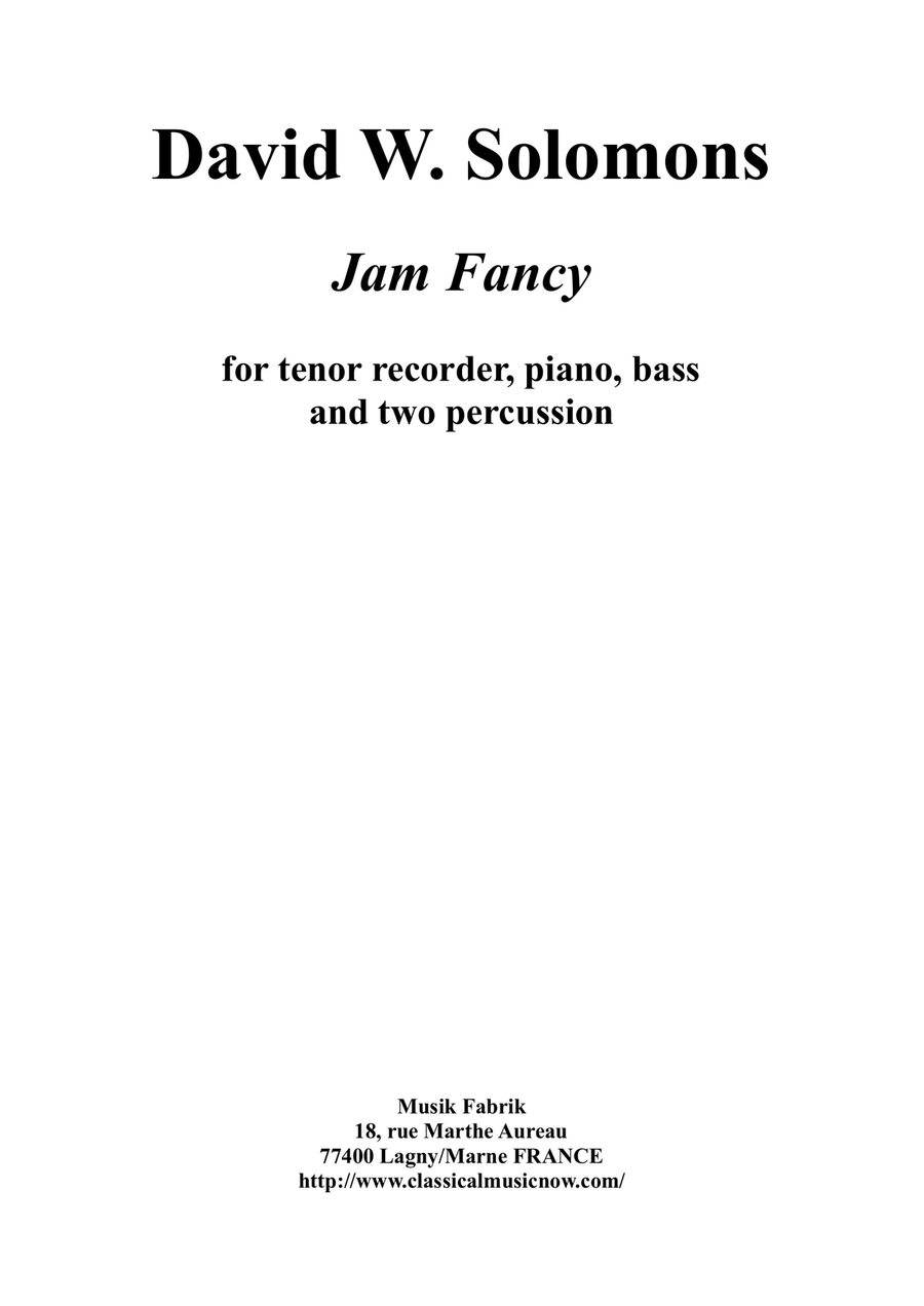 David Solomons : Jam Fancy for tenor recorder with piano, bass and 3 percussion Small Ensemble scores gallery preview page 1