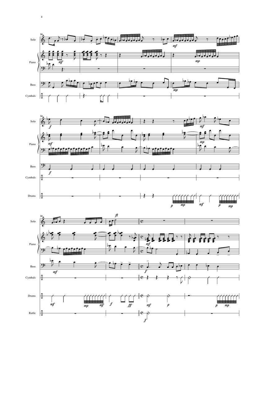 David Solomons : Jam Fancy for tenor recorder with piano, bass and 3 percussion Small Ensemble scores gallery preview page 4