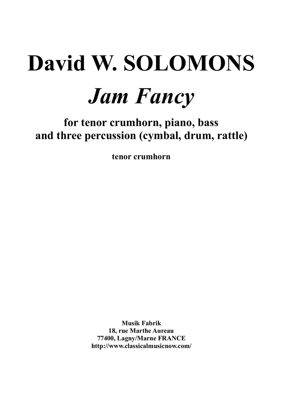 David Solomons : Jam Fancy for tenor crumhorn with piano, bass and 3 percussion Small Ensemble scores gallery preview page 1