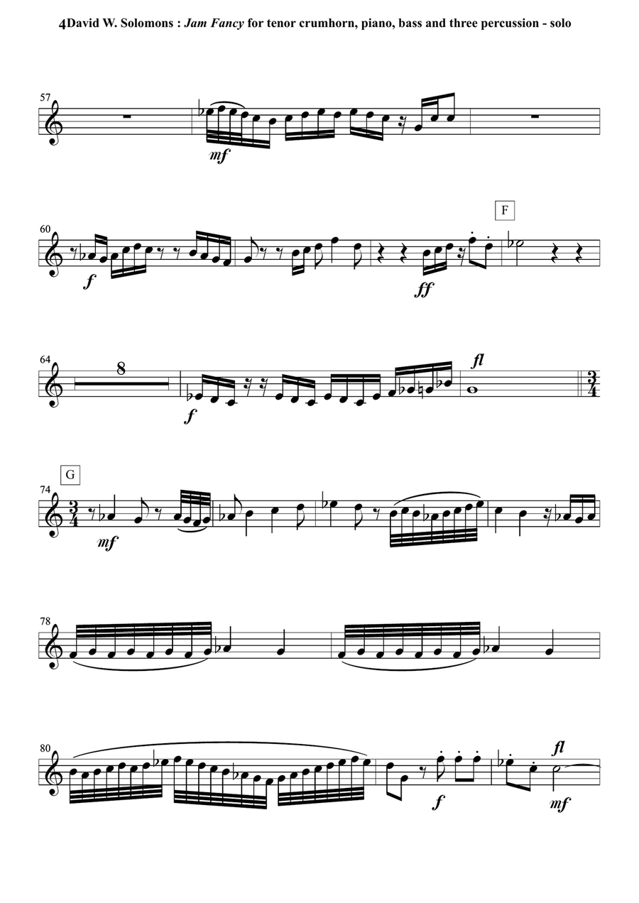 David Solomons : Jam Fancy for tenor crumhorn with piano, bass and 3 percussion Small Ensemble scores gallery preview page 4
