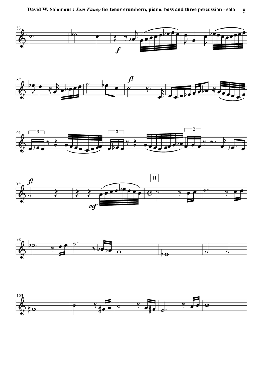 David Solomons : Jam Fancy for tenor crumhorn with piano, bass and 3 percussion Small Ensemble scores gallery preview page 5