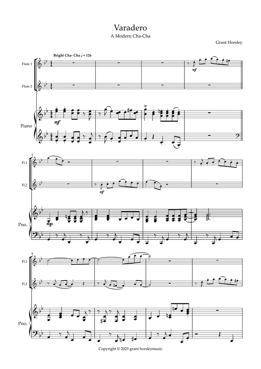 Varadero. A Modern Cha-Cha for Flute Duet and Piano. Flute Duet scores gallery preview page 2