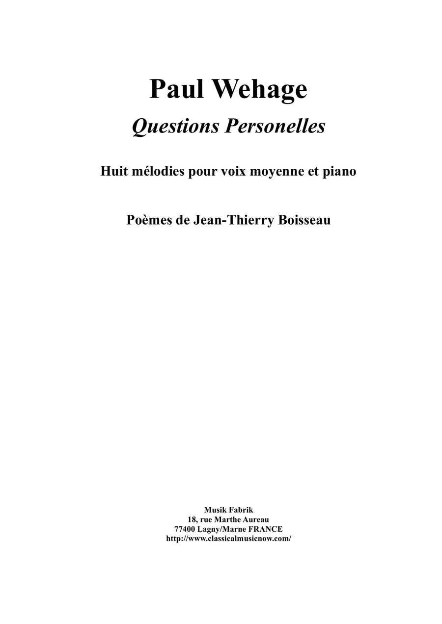 Paul Wehage : Questions Personelles for voice and piano Medium Voice scores gallery preview page 1