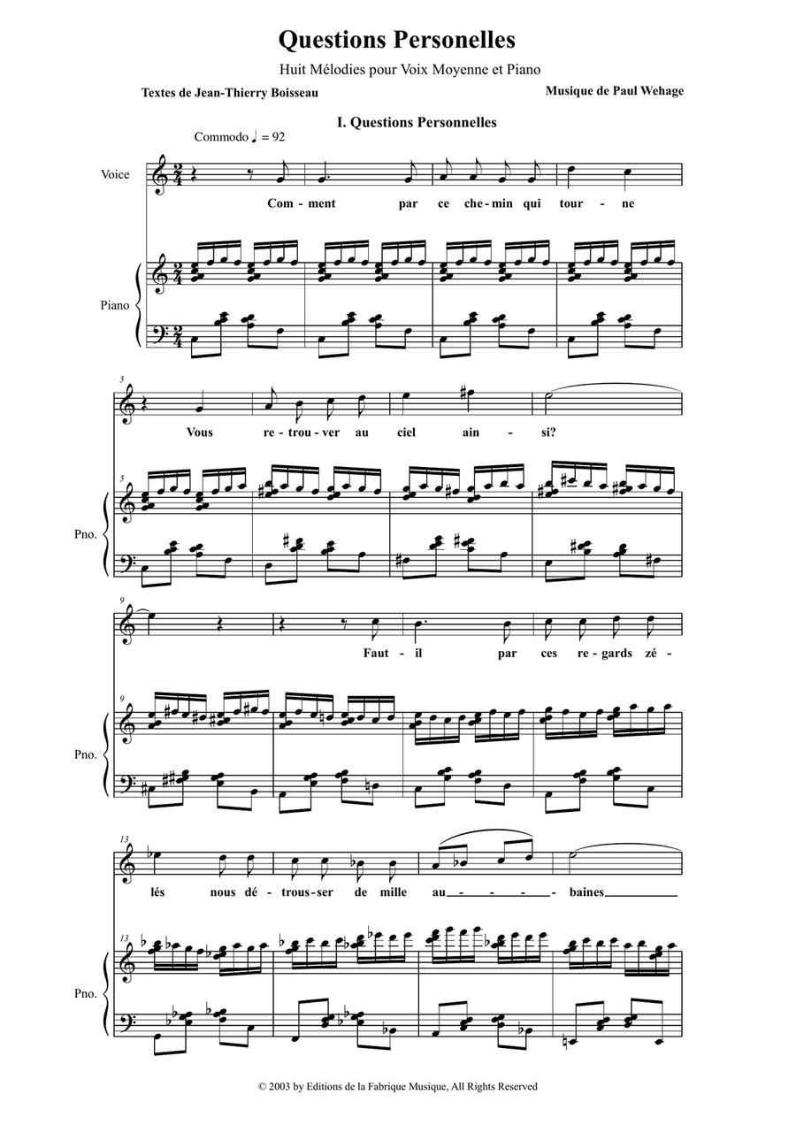 Paul Wehage : Questions Personelles for voice and piano Medium Voice scores gallery preview page 3