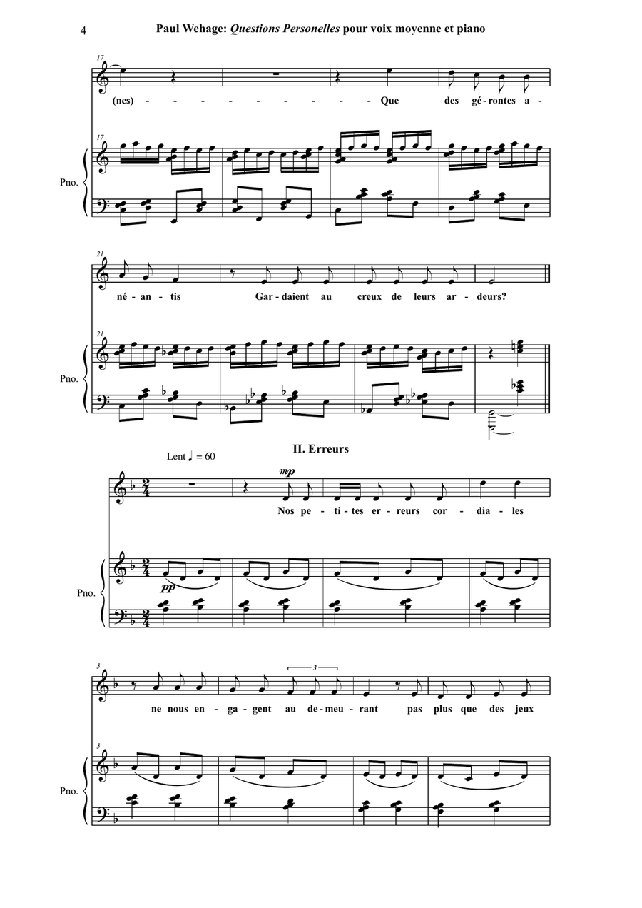 Paul Wehage : Questions Personelles for voice and piano Medium Voice scores gallery preview page 4