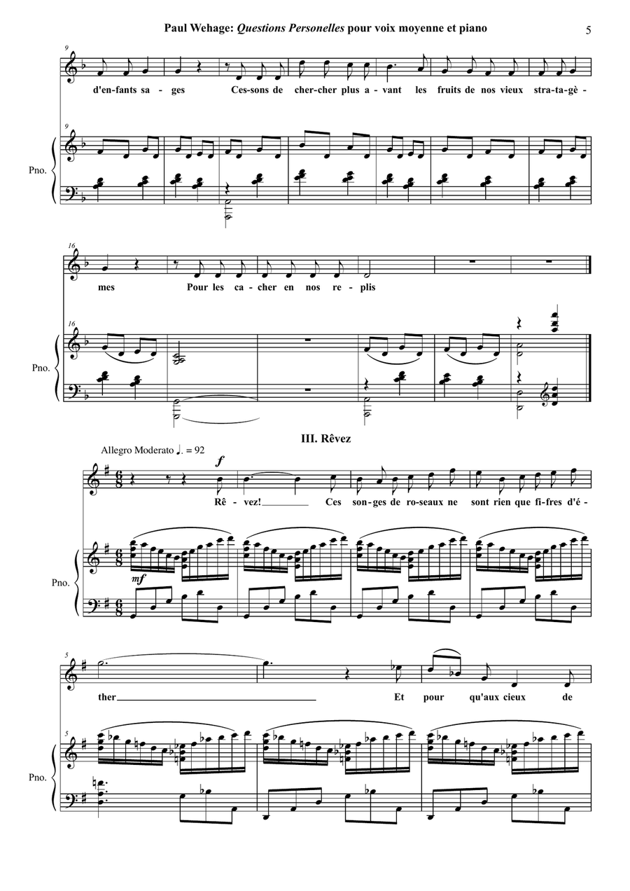 Paul Wehage : Questions Personelles for voice and piano Medium Voice scores gallery preview page 5