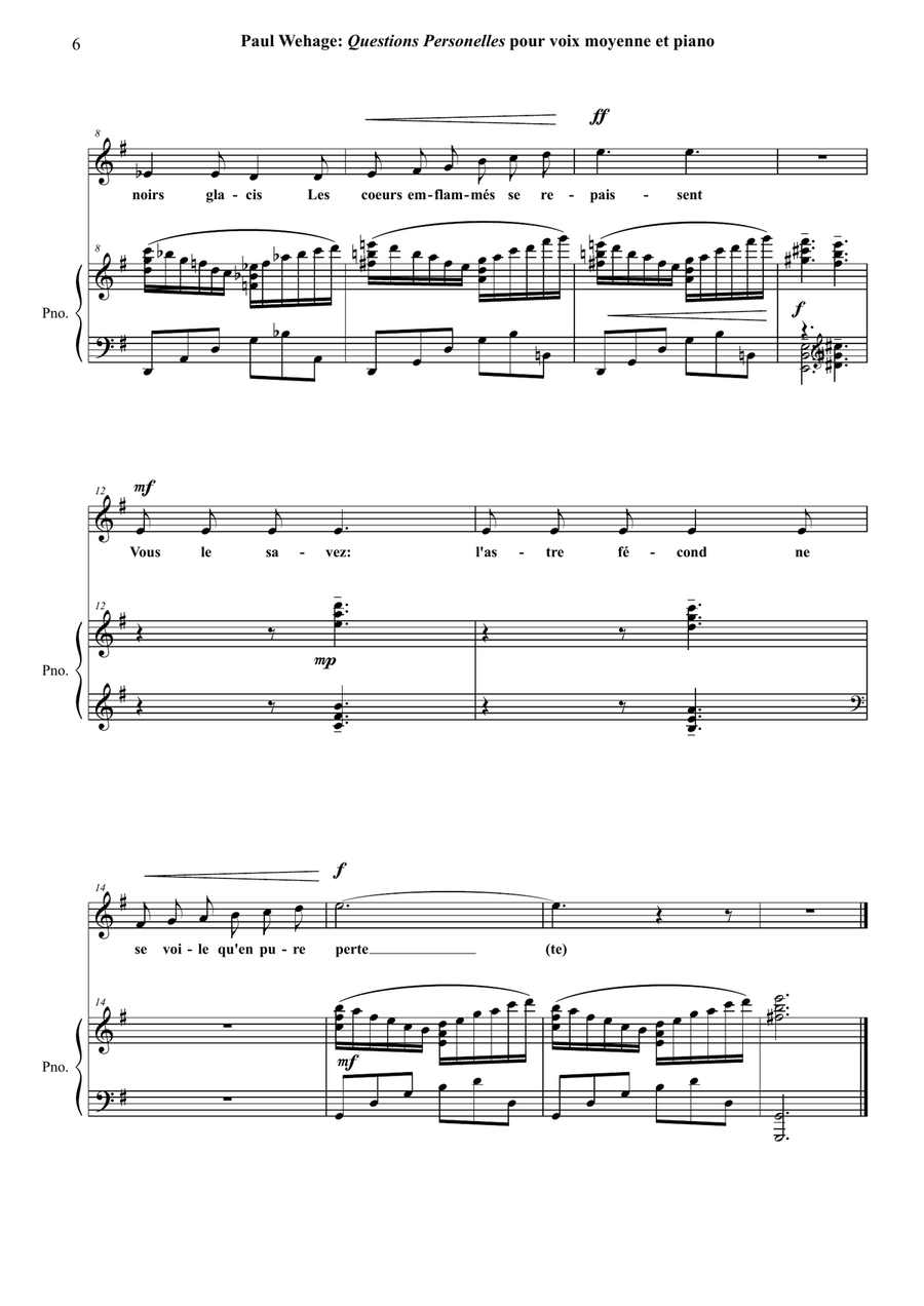 Paul Wehage : Questions Personelles for voice and piano Medium Voice scores gallery preview page 6