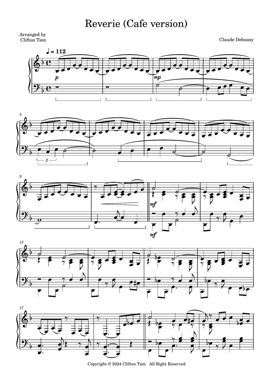 Reverie-cafe version Reverie-cafe version Piano Solo scores gallery preview page 1