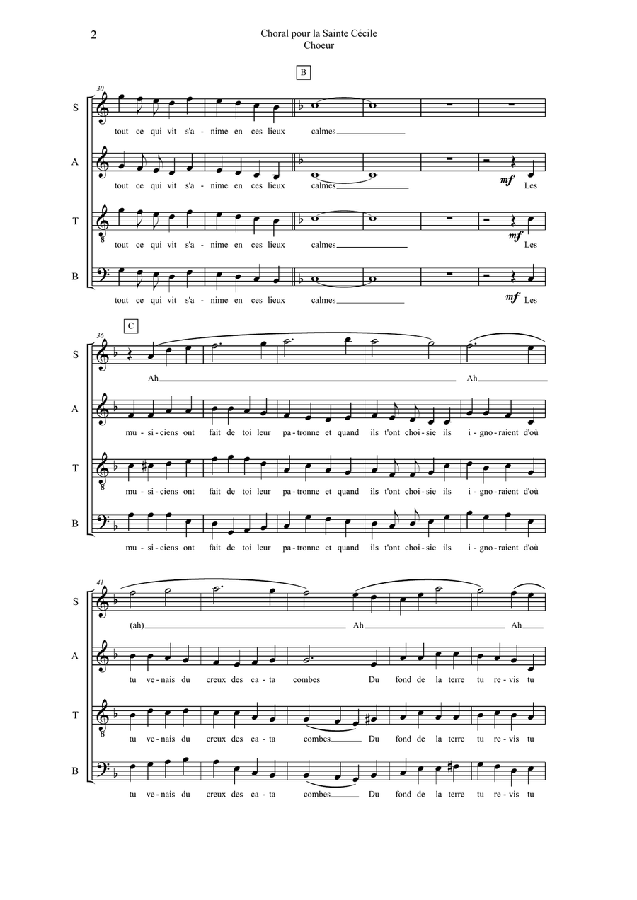Paul Wehage : Choral pour la Sainte Cécile, chorus part Divisi scores gallery preview page 2