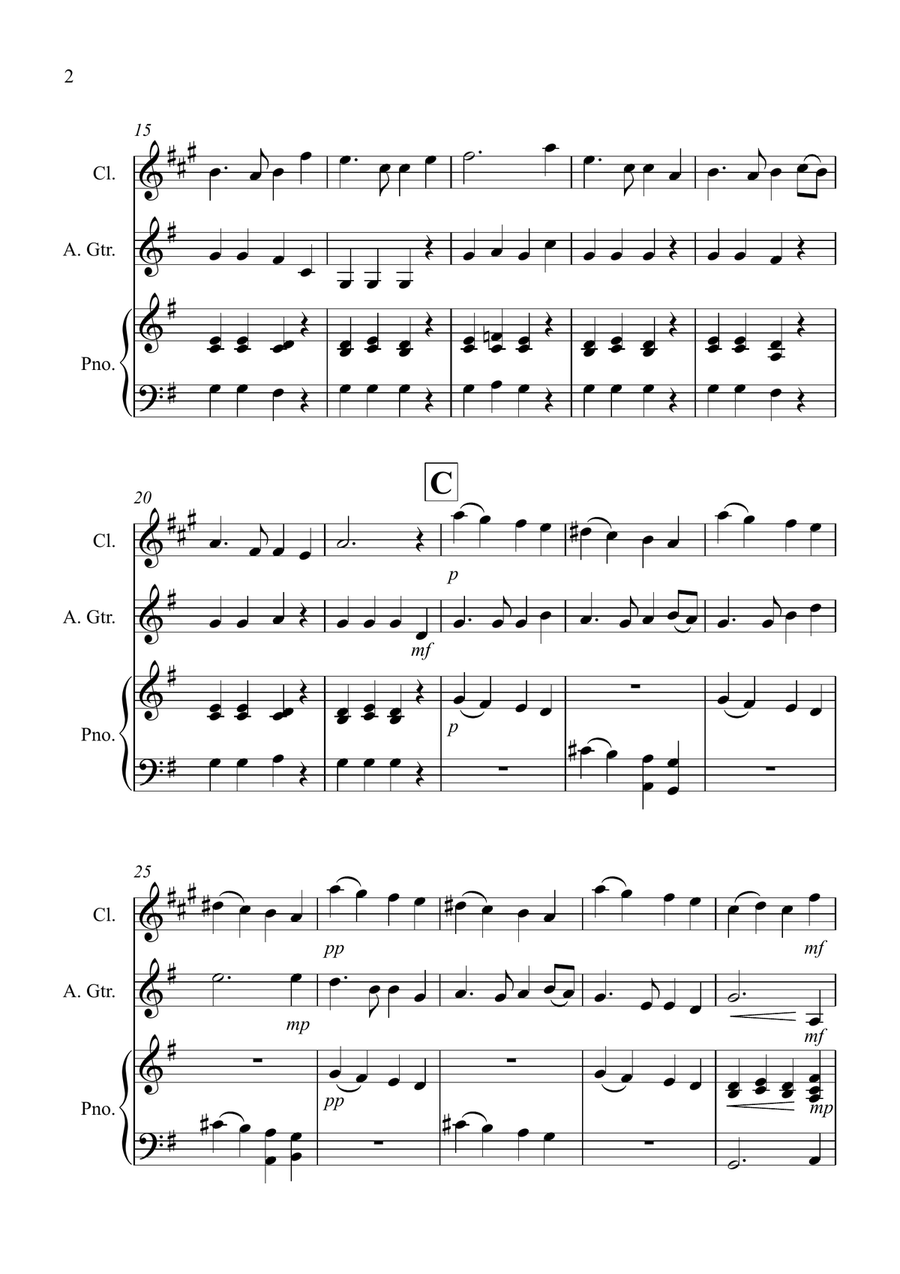 Auld Lang Syne for Clarinet and Guitar Duet B-Flat Clarinet scores gallery preview page 2