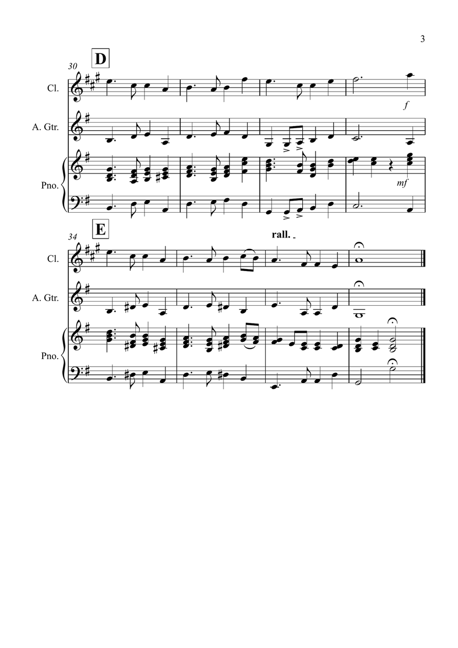 Auld Lang Syne for Clarinet and Guitar Duet B-Flat Clarinet scores gallery preview page 3