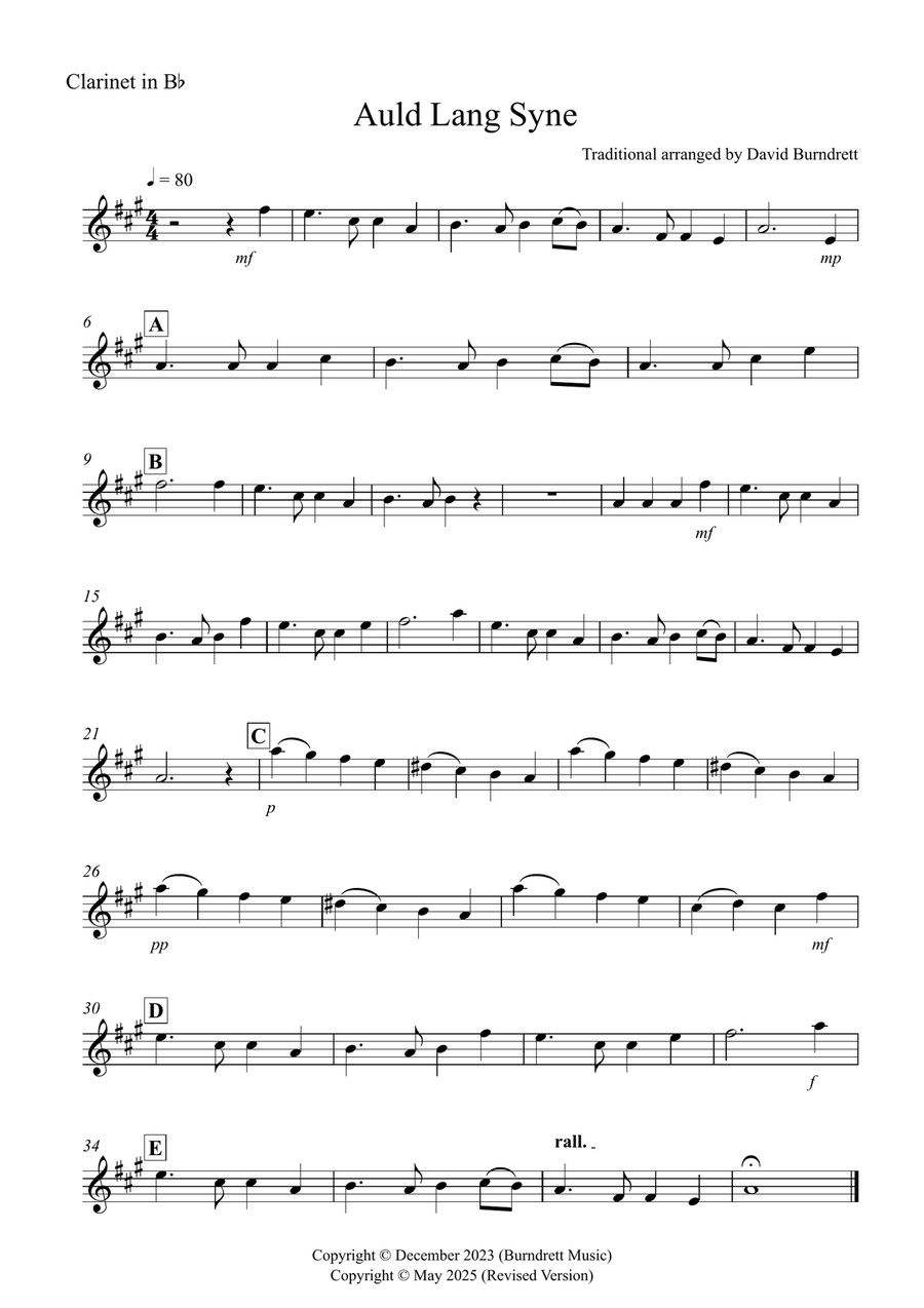 Auld Lang Syne for Clarinet and Guitar Duet B-Flat Clarinet scores gallery preview page 4