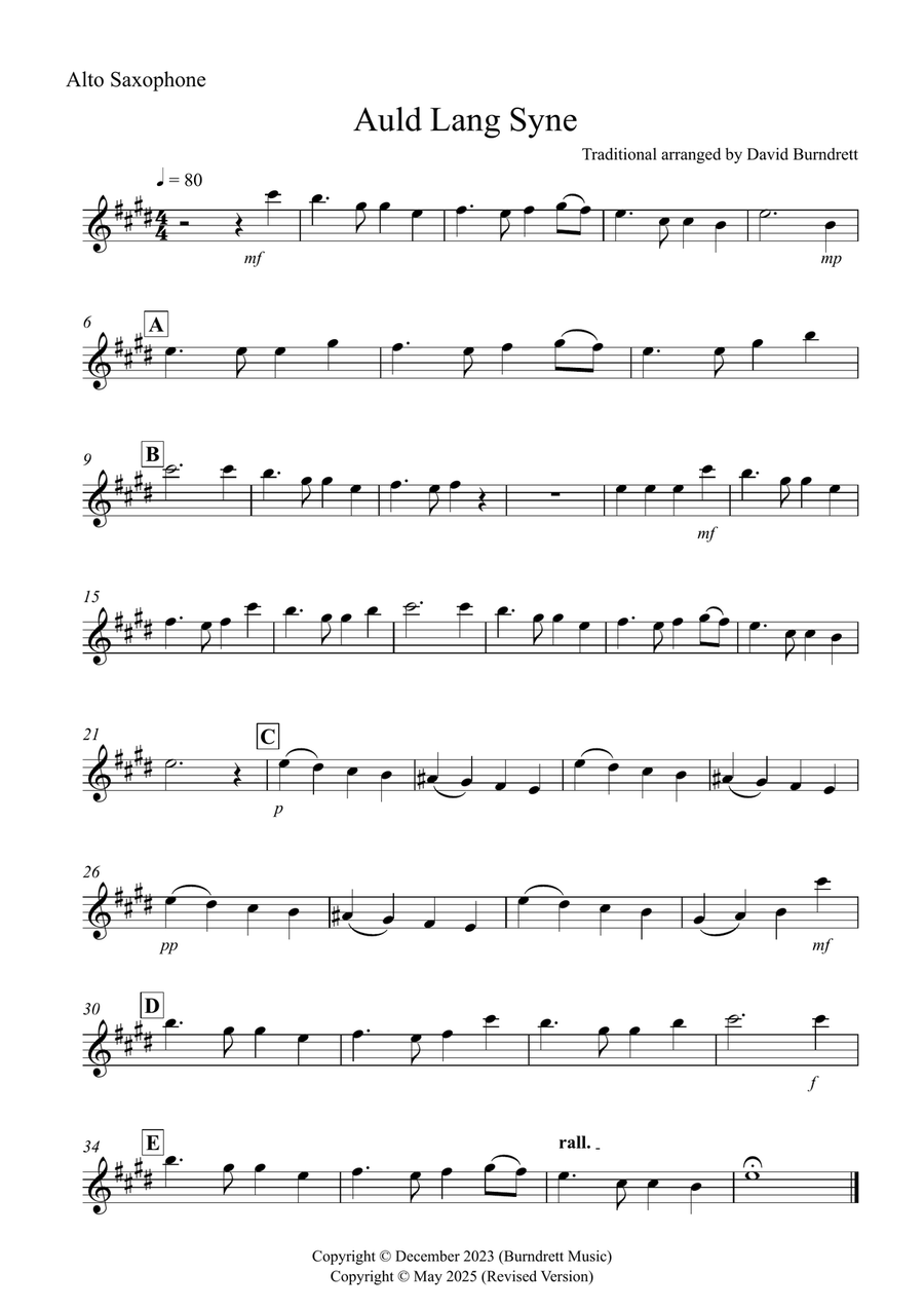 Auld Lang Syne for Alto Saxophone and Guitar Duet Alto Saxophone scores gallery preview page 4