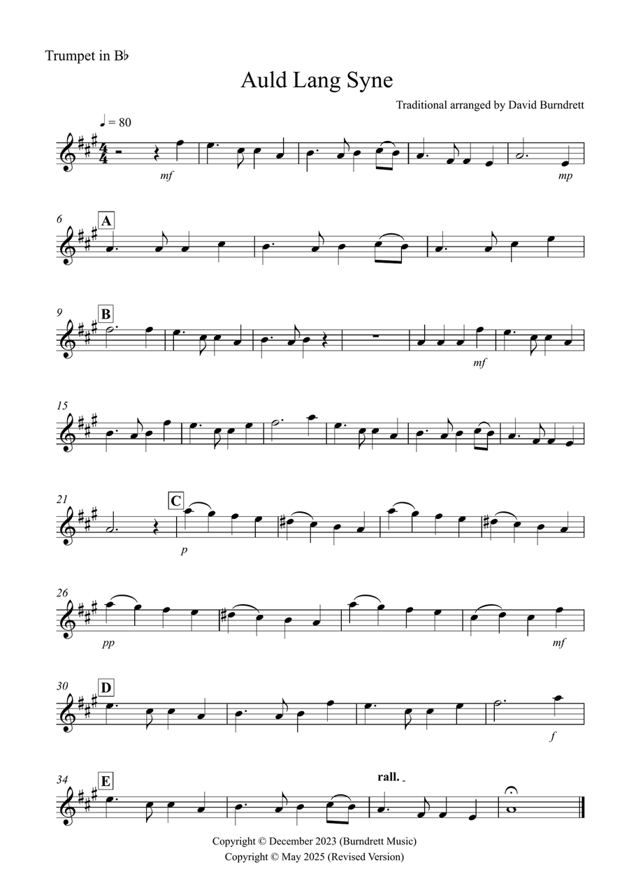 Auld Lang Syne for Trumpet and Guitar Duet Trumpet Duet scores gallery preview page 4