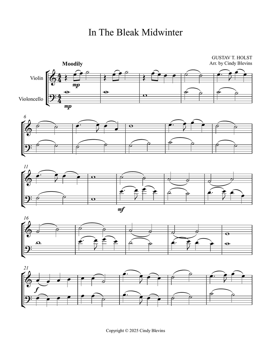 In the Bleak Midwinter, for Violin and Cello String Duet scores gallery preview page 3