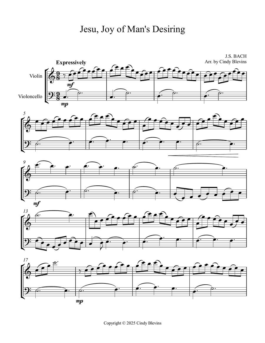 Jesu, Joy of Man's Desiring, for Violin and Cello String Duet scores gallery preview page 3