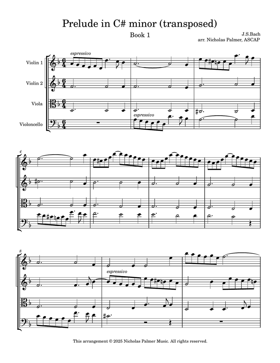 Prelude in C# minor (transposed) String Quartet scores gallery preview page 1