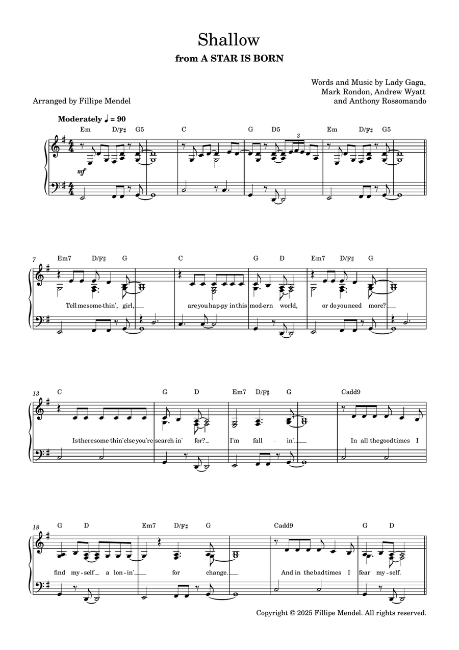 Shallow Shallow Piano Solo scores gallery preview page 1