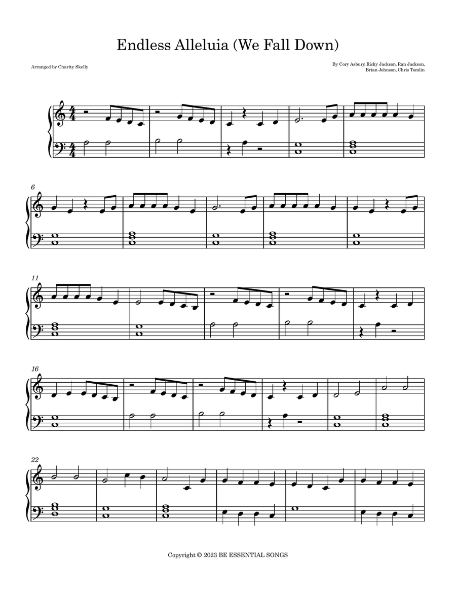 Endless Alleluia (We Fall Down) Easy Piano scores gallery preview page 1