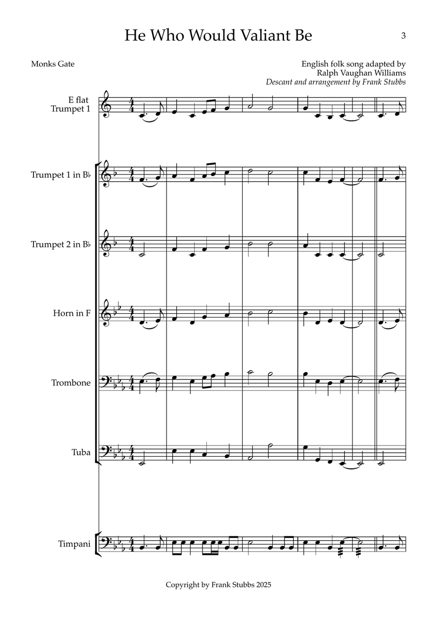 He Who Would Valiant Be (Monks Gate) Brass Quintet scores gallery preview page 3