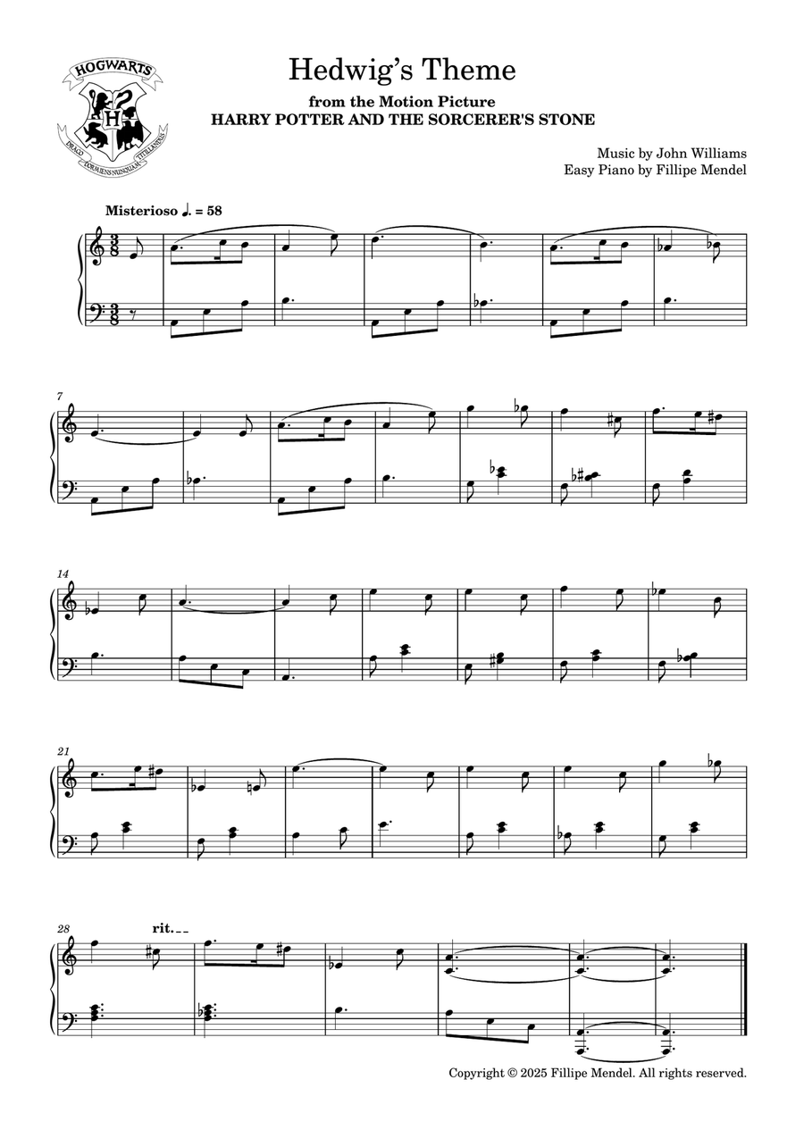 Hedwig’s Theme (easy piano) Easy Piano scores gallery preview page 1