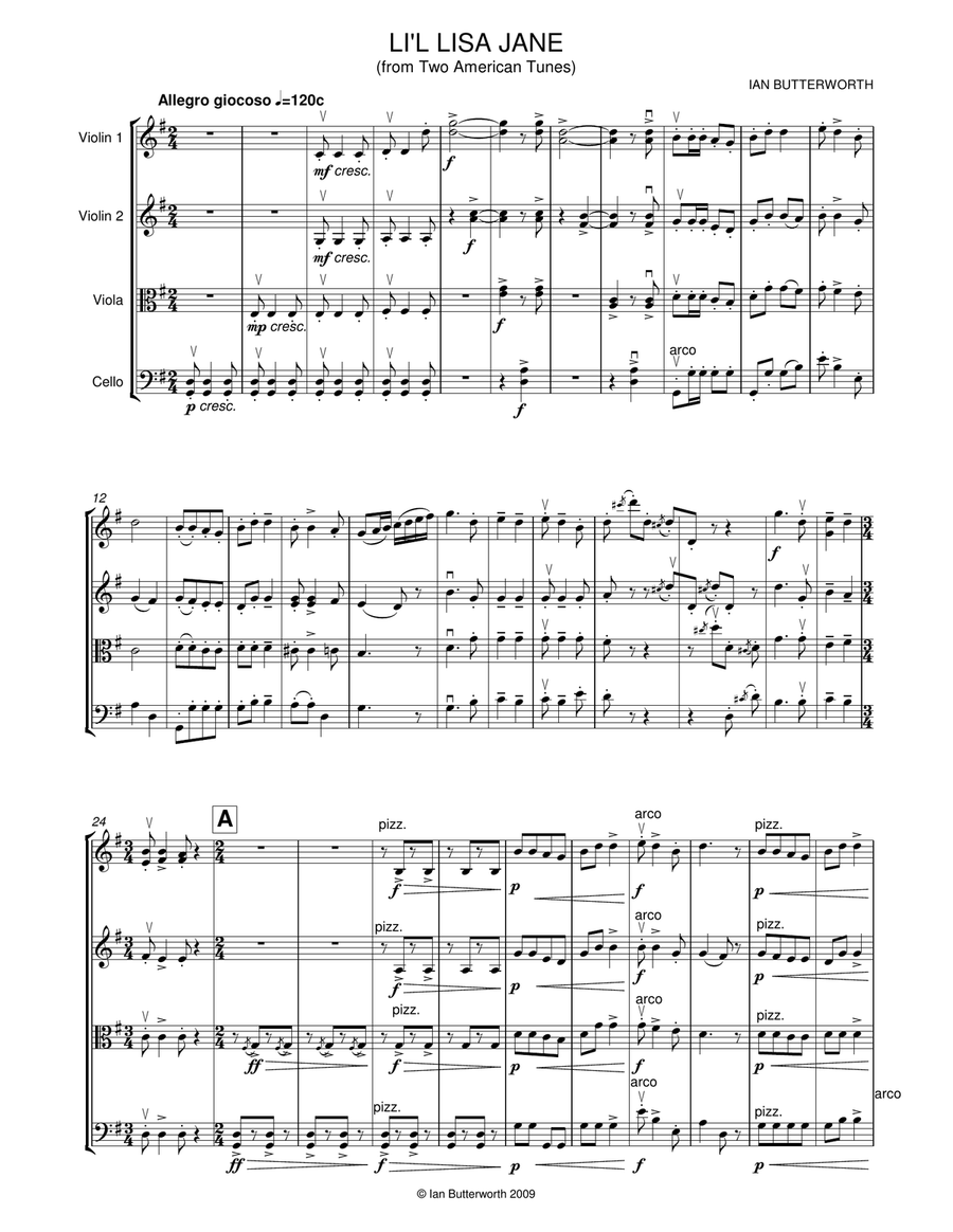 Li'Lisa Jane for string quartet String Quartet scores gallery preview page 1