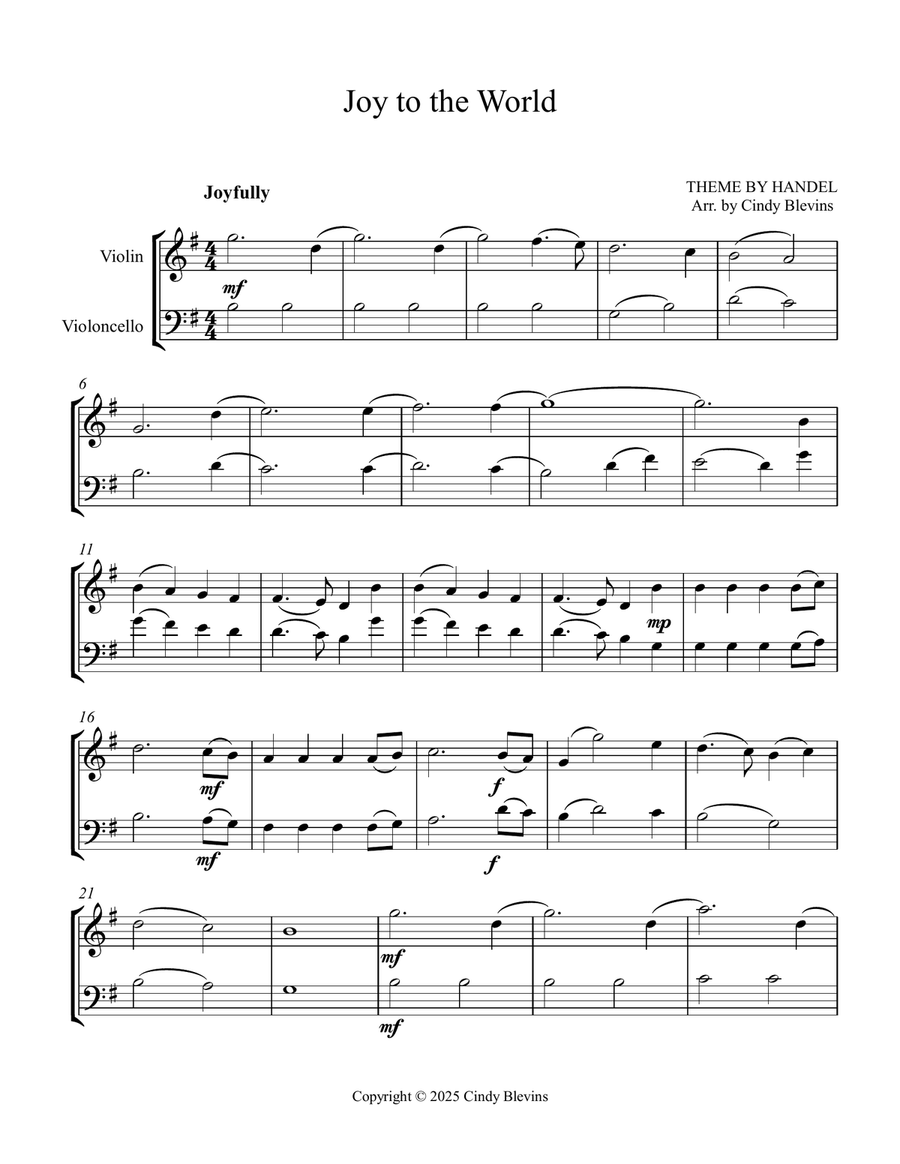 Joy To the World, for Violin and Cello String Duet scores gallery preview page 3
