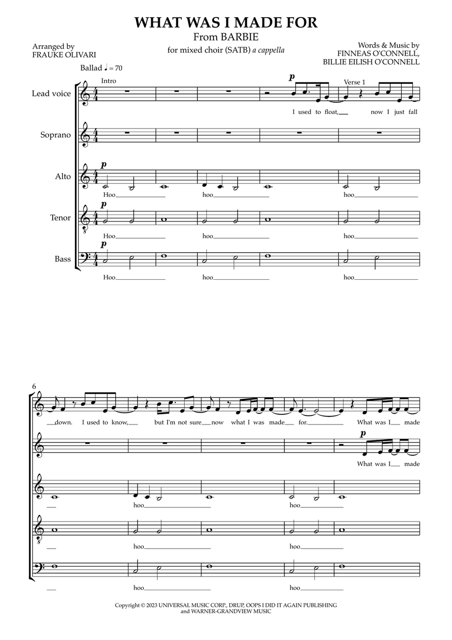 What Was I Made For? What Was I Made For? Choir scores gallery preview page 1