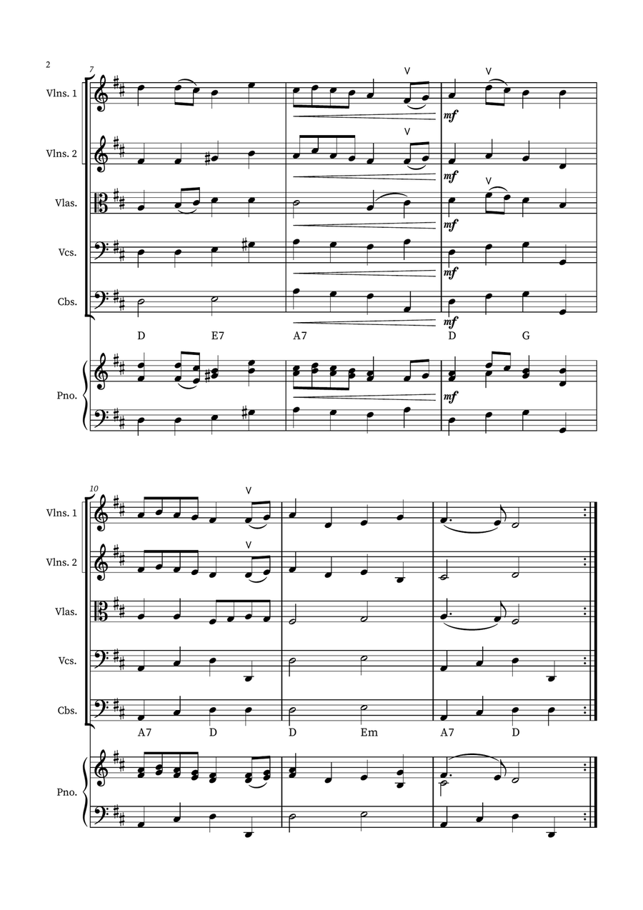 English Country Garden – Easy String Quintet Sheet Music (with Optional Piano) String Orchestra scores gallery preview page 2