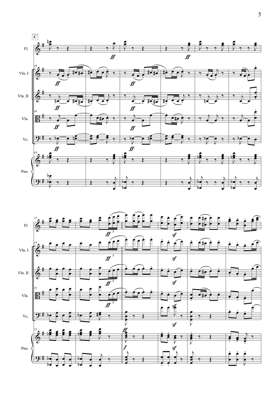 Trepak (from The Nutcracker) – for Flute Duo, String Quartet & Piano Large Ensemble scores gallery preview page 5