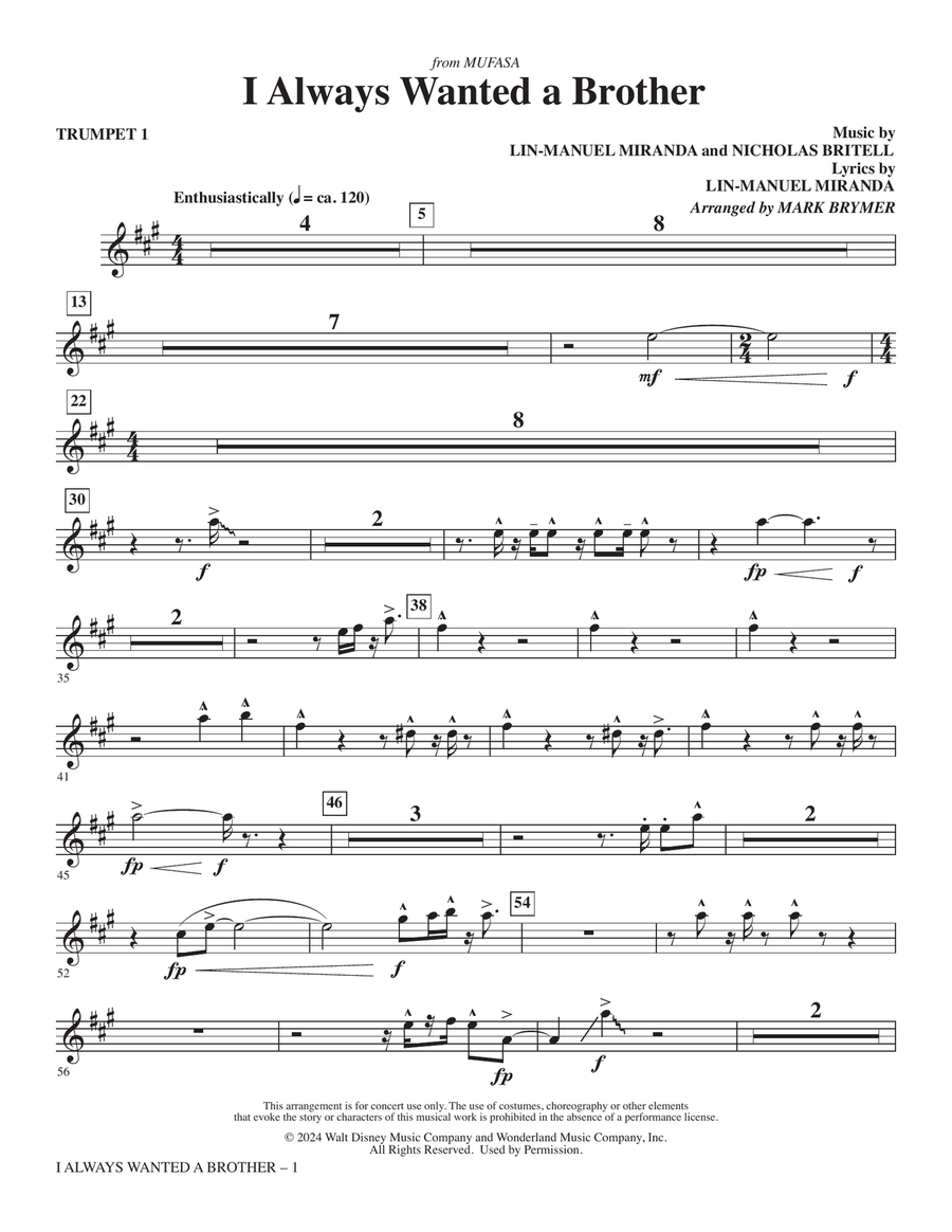 I Always Wanted A Brother (from Mufasa) - Trumpet 1 Choir scores gallery preview page 1