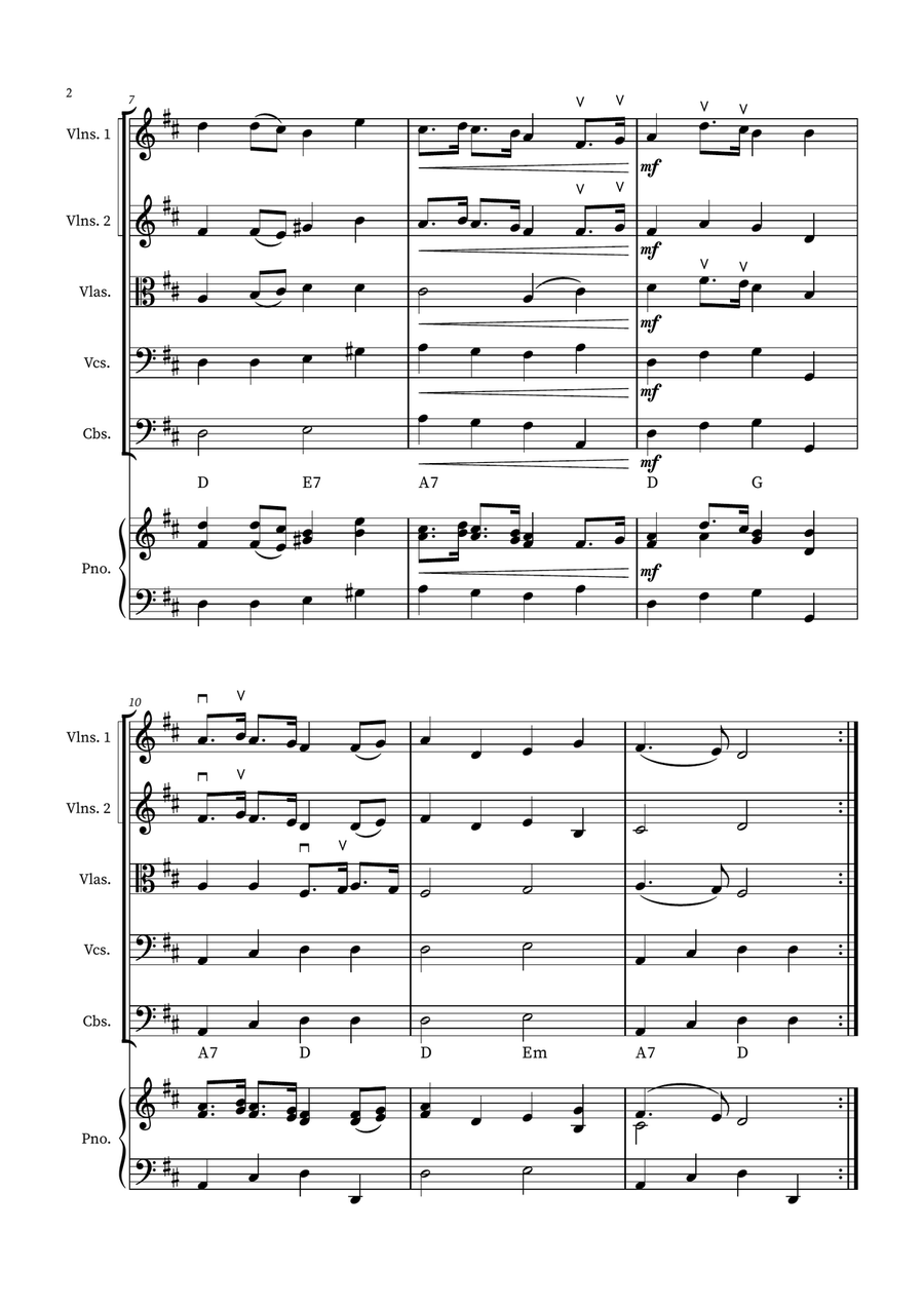 English Country Garden – String Quintet Sheet Music (with Optional Piano) String Orchestra scores gallery preview page 2
