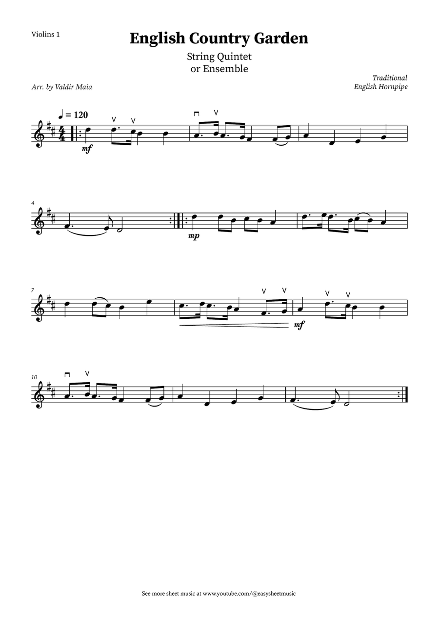 English Country Garden – String Quintet Sheet Music (with Optional Piano) String Orchestra scores gallery preview page 3
