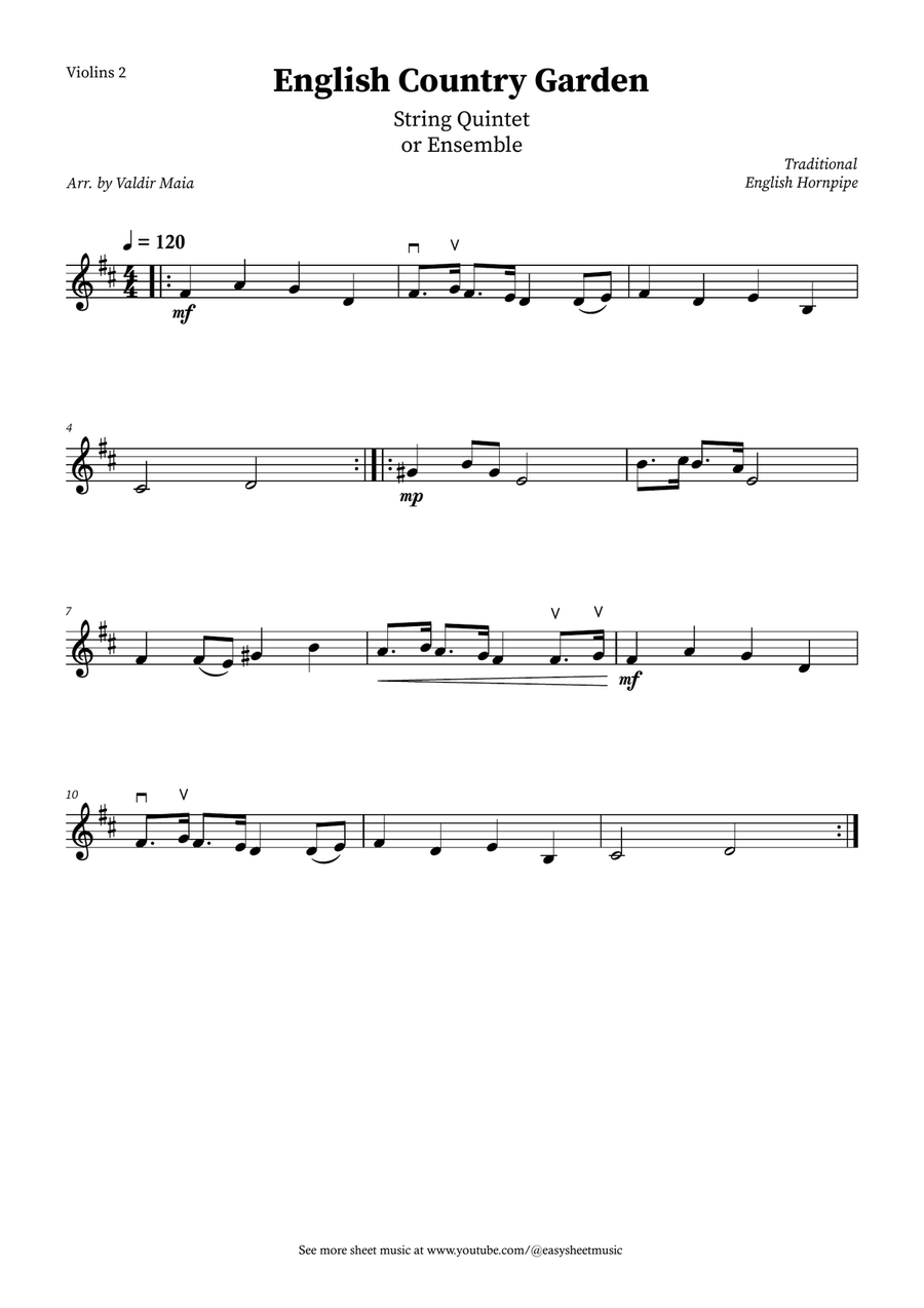 English Country Garden – String Quintet Sheet Music (with Optional Piano) String Orchestra scores gallery preview page 4