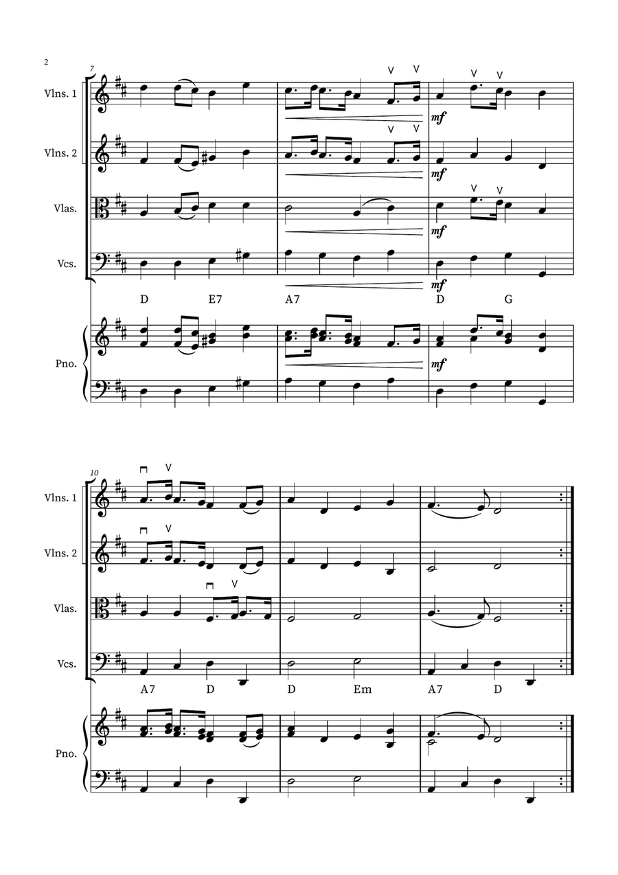 English Country Garden – String Quartet Sheet Music (with Optional Piano) String Quartet scores gallery preview page 2
