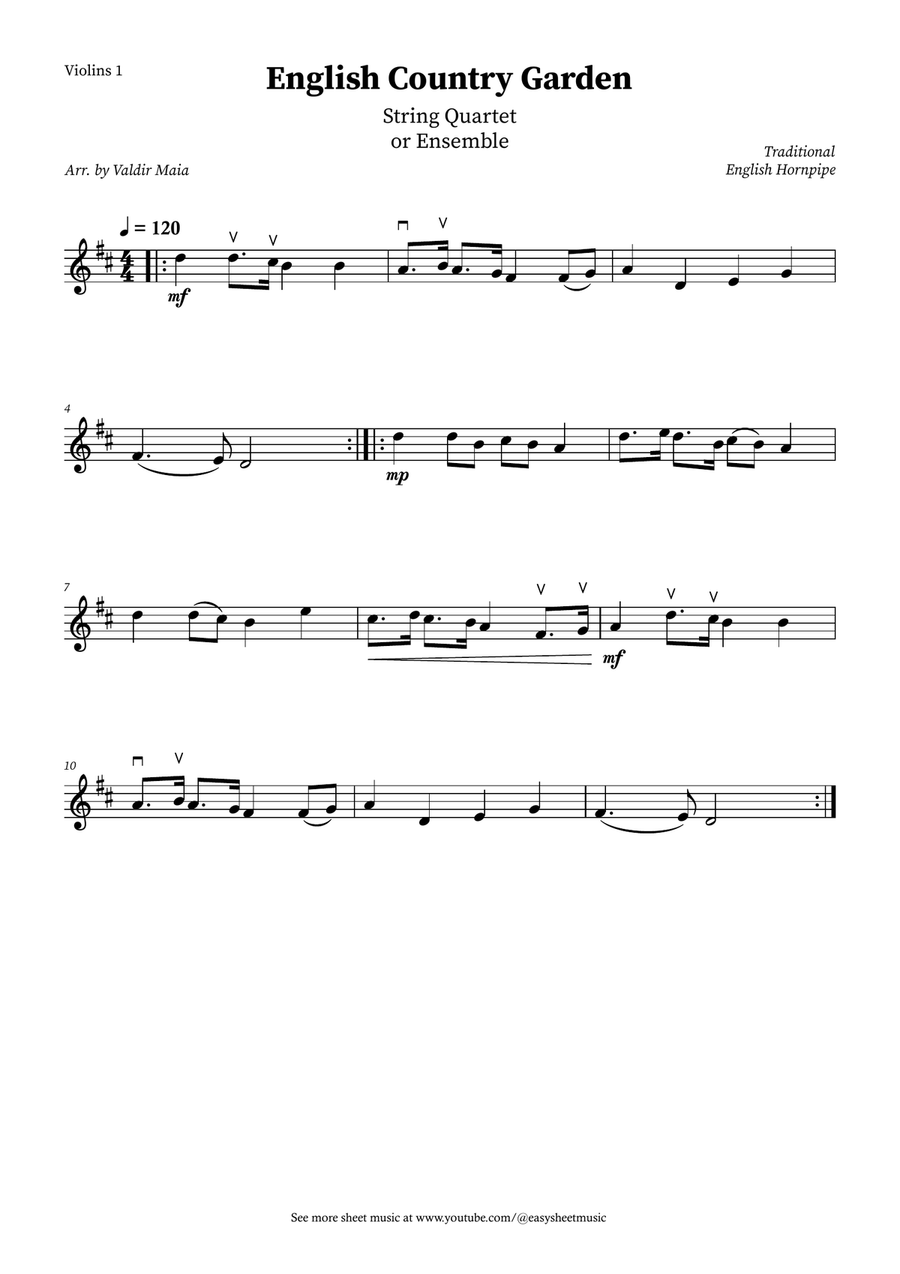 English Country Garden – String Quartet Sheet Music (with Optional Piano) String Quartet scores gallery preview page 3
