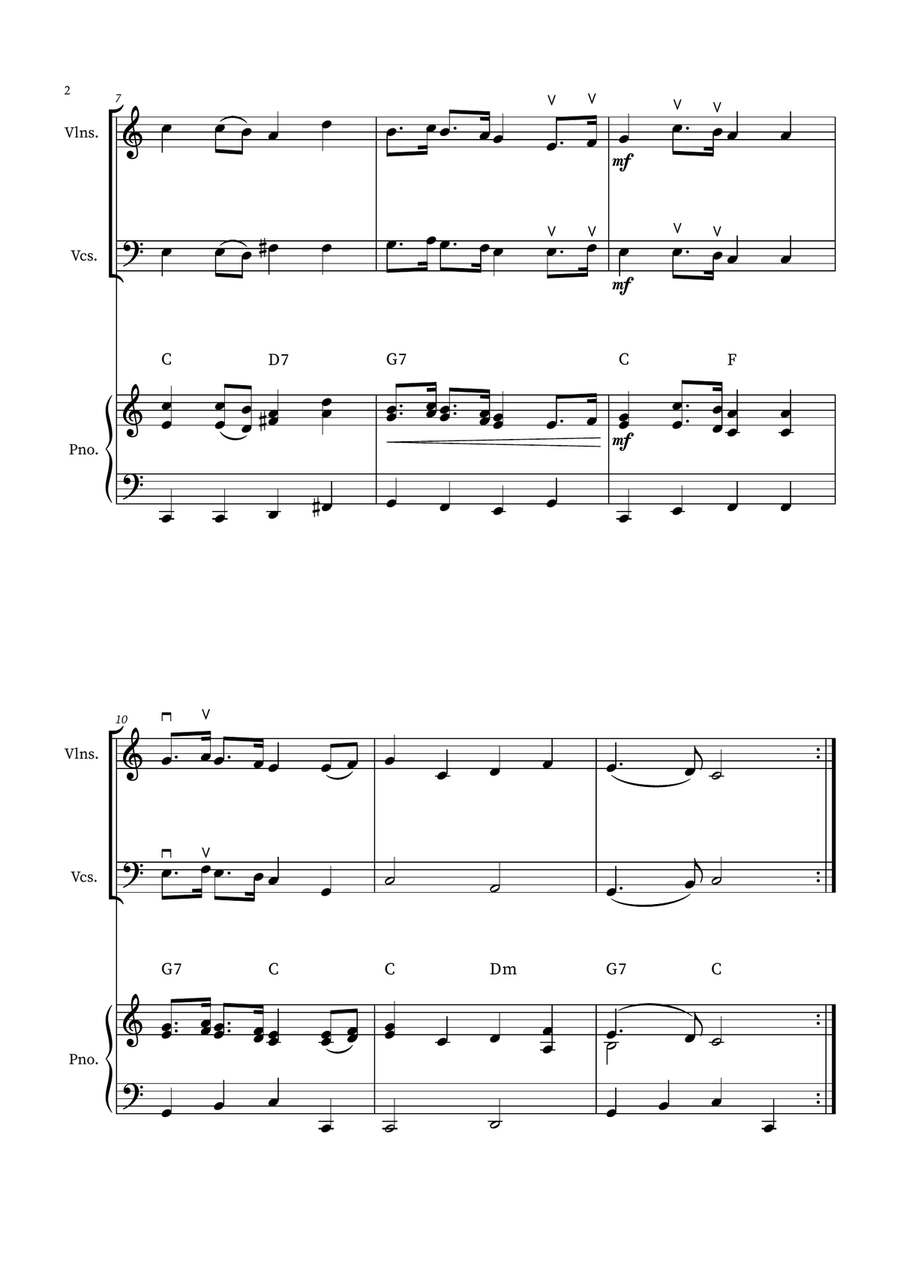 English Country Garden – Violin and Cello Duet Sheet Music (with Optional Piano) Piano Trio scores gallery preview page 2