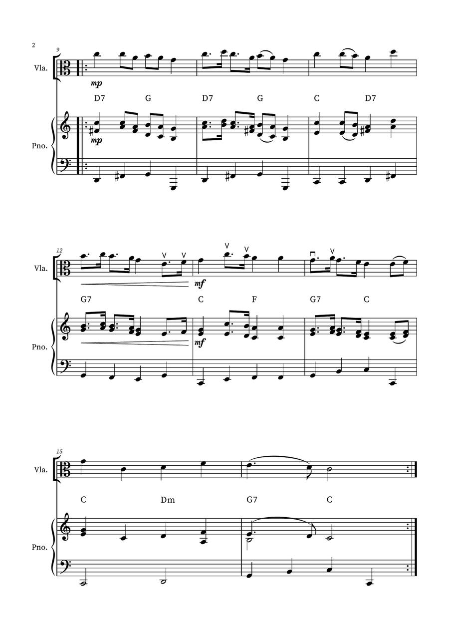 English Country Garden – Viola Solo Sheet Music (with Optional Piano) Piano scores gallery preview page 2