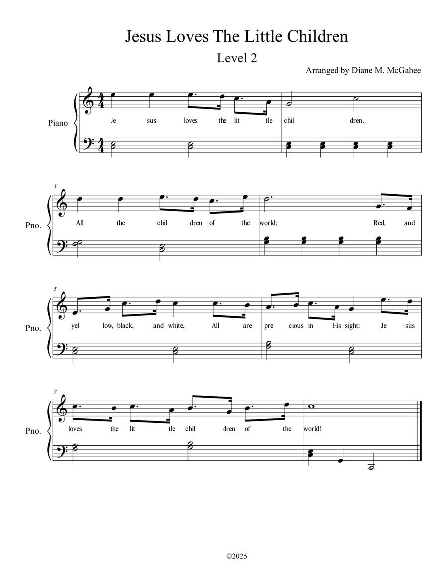 Jesus Loves The Little Children Easy Piano scores gallery preview page 1