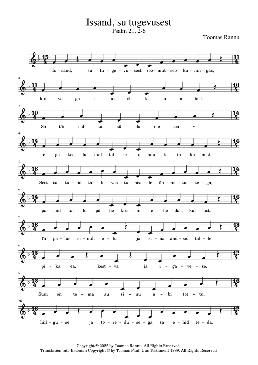 Issand, su tugevusest (The king shall joy), Ps 21, 2-6 Unison Choir scores gallery preview page 1