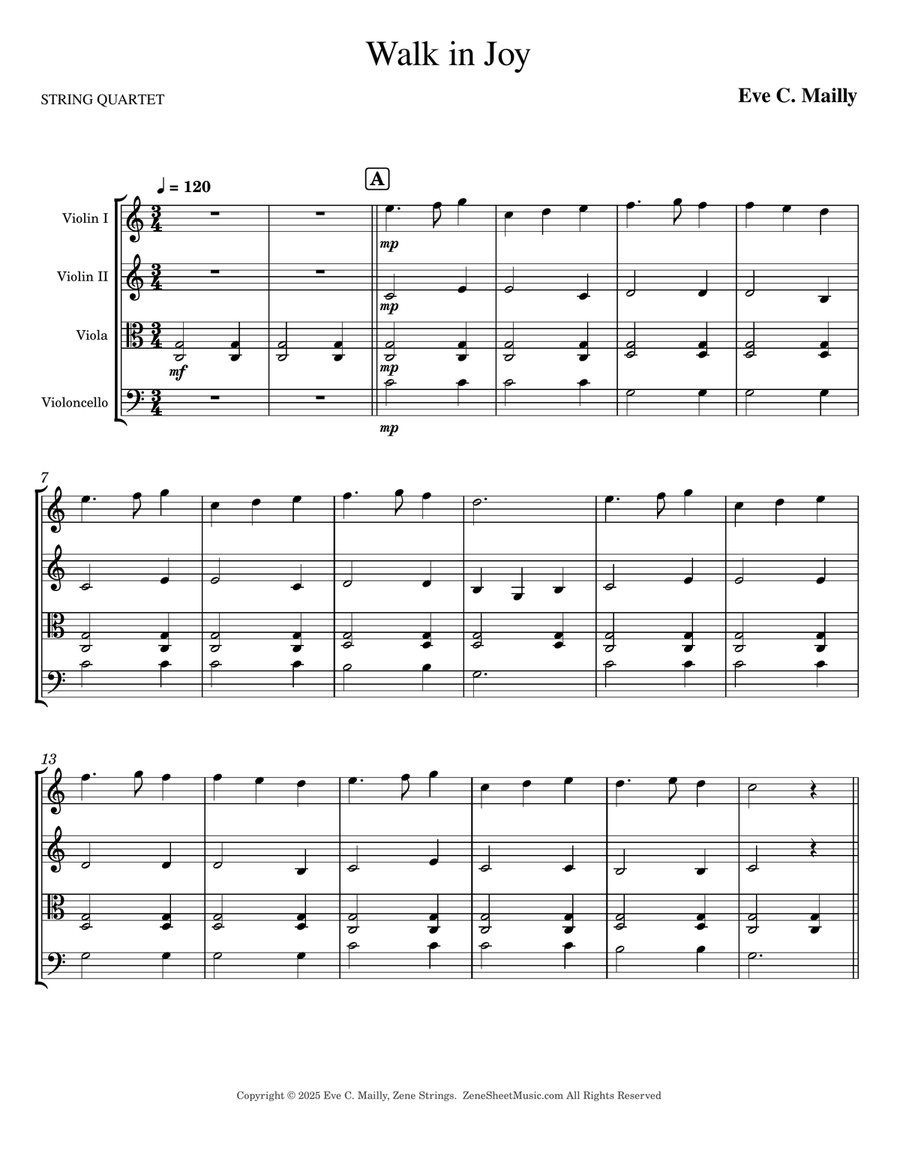 Walk In Joy String Quartet scores gallery preview page 1