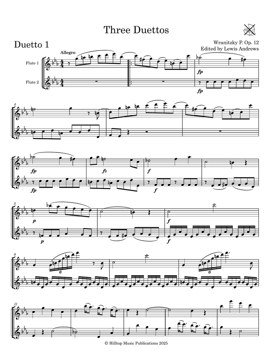Wranitsky Three duos for two flutes Flute Duet scores gallery preview page 3